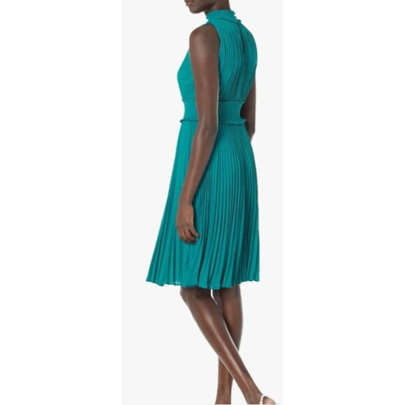 Nanette Lepore Size 10 Smocked High Neck Pleated Dress Deep Lake NWT $148 - Picture 2 of 13